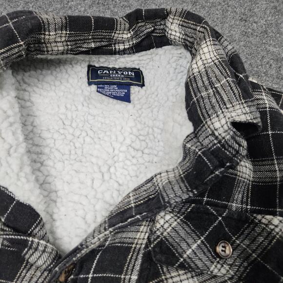 Canyon Creek Sherpa Lined Plaid Shacket XL Black White Flannel Jacket‎ - Picture 3 of 8